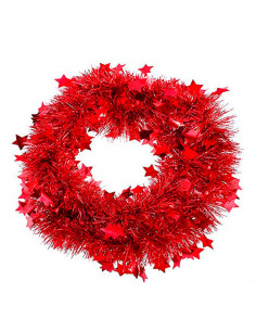Tradineur - Guirnalda navideña roja con estrellas, 180 cm, diámetro 10 cm, espumillón brillante, oropel colgante, decoración Nav 2