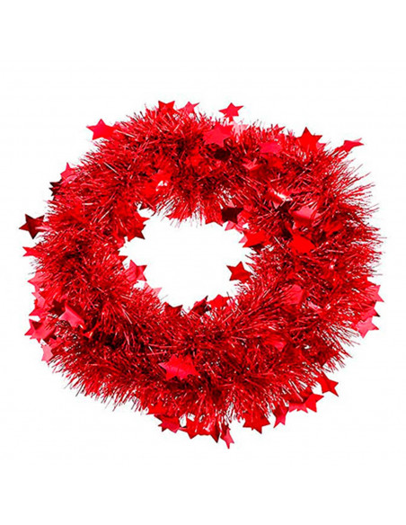 Tradineur - Guirnalda navideña roja con estrellas, 180 cm, diámetro 10 cm, espumillón brillante, oropel colgante, decoración Nav