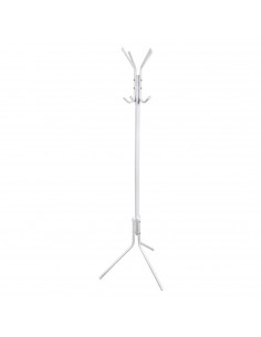 Tradineur - Perchero de pie blanco metálico 8 ganchos 170 x 48 cm, soporte clásico para colgar abrigos, sombreros, bolsos, estil