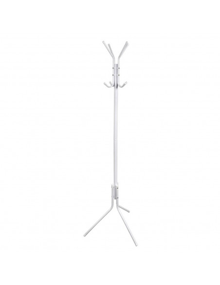 Tradineur - Perchero de pie blanco metálico 8 ganchos 170 x 48 cm, soporte clásico para colgar abrigos, sombreros, bolsos, estil