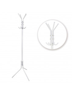 Tradineur - Perchero de pie blanco metálico 8 ganchos 170 x 48 cm, soporte clásico para colgar abrigos, sombreros, bolsos, estil 2