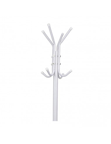 Tradineur - Perchero de pie blanco metálico 8 ganchos 170 x 48 cm, soporte clásico para colgar abrigos, sombreros, bolsos, estil