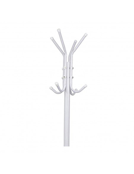 Tradineur - Perchero de pie blanco metálico 8 ganchos 170 x 48 cm, soporte clásico para colgar abrigos, sombreros, bolsos, estil