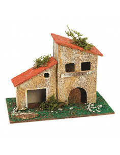 Tradineur - Casa rural de corcho para belén navideño 10 x 15,5 x 9 cm, casa decorativa de pueblo, aldea para nacimiento, pesebre