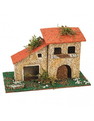 Tradineur - Casa rural de corcho para belén navideño 10 x 15,5 x 9 cm, casa decorativa de pueblo, aldea para nacimiento, pesebre