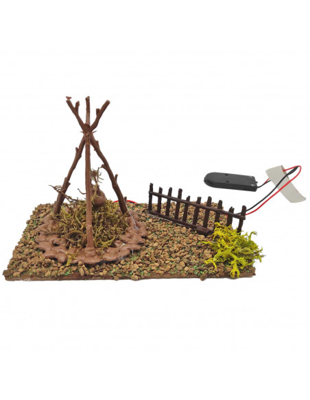 Tradineur - Fogata LED a pilas para belén navideño 9,5 x 15,5 x 9 cm, resina, hoguera luminosa, fuego, figura para nacimiento, p