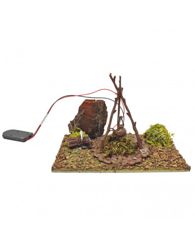 Tradineur - Fogata LED a pilas para belén navideño 9,5 x 15,5 x 9 cm, resina, hoguera luminosa, fuego, figura para nacimiento, p