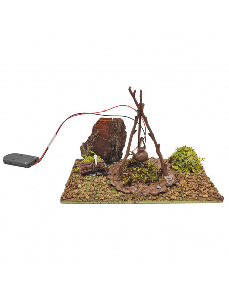 Tradineur - Fogata LED a pilas para belén navideño 9,5 x 15,5 x 9 cm, resina, hoguera luminosa, fuego, figura para nacimiento, p