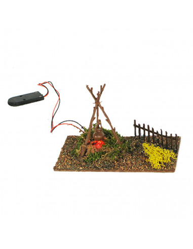 Tradineur - Fogata LED a pilas para belén navideño 9,5 x 15,5 x 9 cm, resina, hoguera luminosa, fuego, figura para nacimiento, p