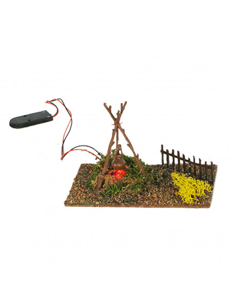 Tradineur - Fogata LED a pilas para belén navideño 9,5 x 15,5 x 9 cm, resina, hoguera luminosa, fuego, figura para nacimiento, p