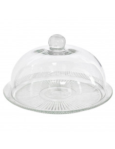 Quesera redonda con base y tapa de cristal 33 x 21 cm, recipiente, soporte, plato, cúpula de cristal transparente para tarta, pa
