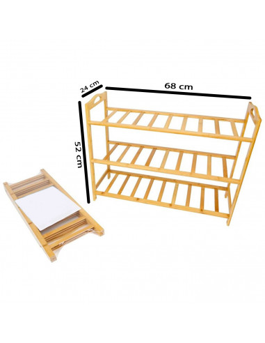 Tradineur - Zapatero de bambú, 3 estantes, estantería multiusos con baldas, soporte 3 niveles para recibidor, pasillo, dormitori
