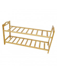Tradineur - Zapatero de bambú con 2 niveles 67 x 24.5 x 33 cm . Estantería, mueble zapatero de madera 2 alturas multiuso, soport