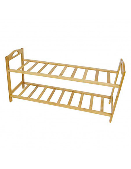 Tradineur - Zapatero de bambú con 2 niveles 67 x 24.5 x 33 cm . Estantería, mueble zapatero de madera 2 alturas multiuso, soport
