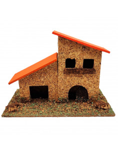 Tradineur - Casa de corcho y resina para belén navideño 9,5 x 14 x 7 cm, casa de pueblo, aldea decorativa para nacimiento, peseb