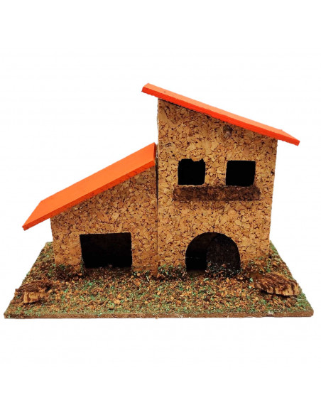 Tradineur - Casa de corcho y resina para belén navideño 9,5 x 14 x 7 cm, casa de pueblo, aldea decorativa para nacimiento, peseb