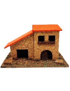 Tradineur - Casa de corcho y resina para belén navideño 9,5 x 14 x 7 cm, casa de pueblo, aldea decorativa para nacimiento, peseb 2