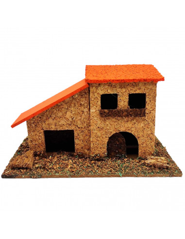 Tradineur - Casa de corcho y resina para belén navideño 9,5 x 14 x 7 cm, casa de pueblo, aldea decorativa para nacimiento, peseb