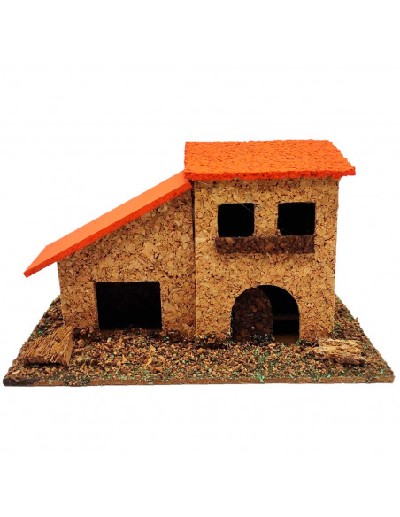 Tradineur - Casa de corcho y resina para belén navideño 9,5 x 14 x 7 cm, casa de pueblo, aldea decorativa para nacimiento, peseb