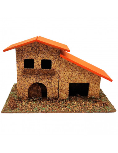 Tradineur - Casa de corcho y resina para belén navideño 9,5 x 14 x 7 cm, casa de pueblo, aldea decorativa para nacimiento, peseb
