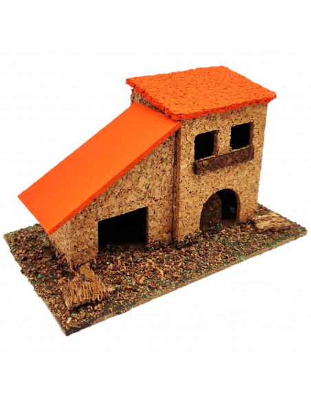 Tradineur - Casa de corcho y resina para belén navideño 9,5 x 14 x 7 cm, casa de pueblo, aldea decorativa para nacimiento, peseb