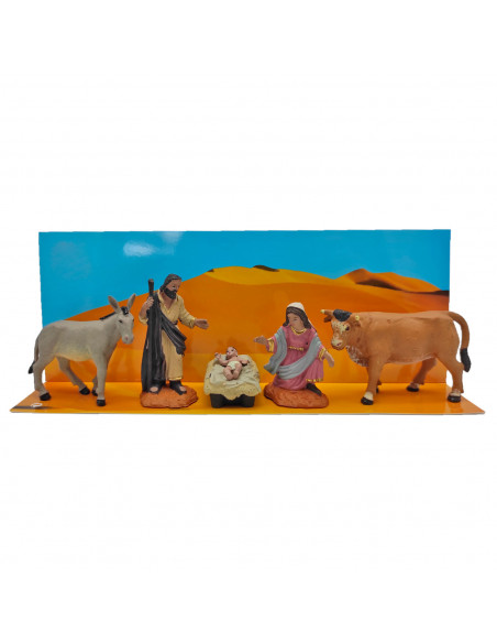 Tradineur - Figuras de nacimiento belén navideño, 8 cm, durexina, niño Jesús, virgen María, José, buey y mula, pesebre, navidad,