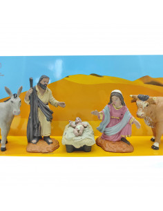 Tradineur - Figuras de nacimiento belén navideño, 8 cm, durexina, niño Jesús, virgen María, José, buey y mula, pesebre, navidad, 2