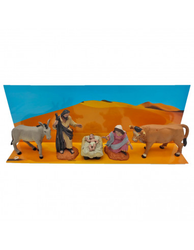 Tradineur - Figuras de nacimiento belén navideño, 8 cm, durexina, niño Jesús, virgen María, José, buey y mula, pesebre, navidad,
