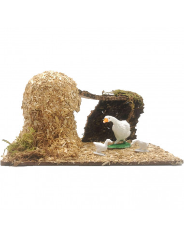 Tradineur - Corral para belén navideño 8,5 x 15,5 x 9 cm, resina y corcho, animales de granja para nacimiento, figuras decorativ