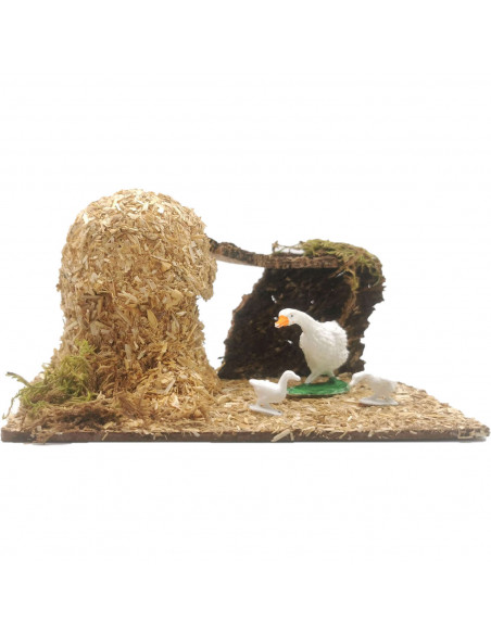 Tradineur - Corral para belén navideño 8,5 x 15,5 x 9 cm, resina y corcho, animales de granja para nacimiento, figuras decorativ