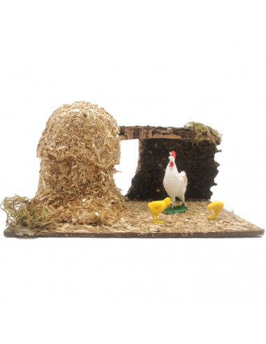 Tradineur - Corral para belén navideño 8,5 x 15,5 x 9 cm, resina y corcho, animales de granja para nacimiento, figuras decorativ