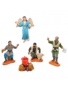 Tradineur - Set de 5 figuras para belén navideño anunciación 8 cm, durexina, figuras decorativas nacimiento, campesinos, ángel,