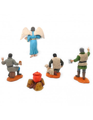 Tradineur - Set de 5 figuras para belén navideño anunciación 8 cm, durexina, figuras decorativas nacimiento, campesinos, ángel,
