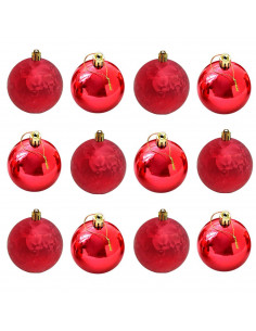 Pack de 12 bolas de navidad rojas, diámetro 8 cm, con cordón dorado para colgar en el árbol o abeto navideño, adornos festivos c