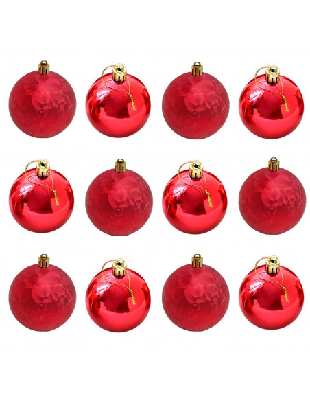 Pack de 12 bolas de navidad rojas, diámetro 8 cm, con cordón dorado para colgar en el árbol o abeto navideño, adornos festivos c