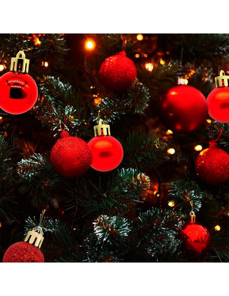 Pack de 12 bolas de navidad rojas, diámetro 8 cm, con cordón dorado para colgar en el árbol o abeto navideño, adornos festivos c