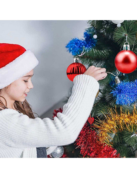 Pack de 12 bolas de navidad rojas, diámetro 8 cm, con cordón dorado para colgar en el árbol o abeto navideño, adornos festivos c