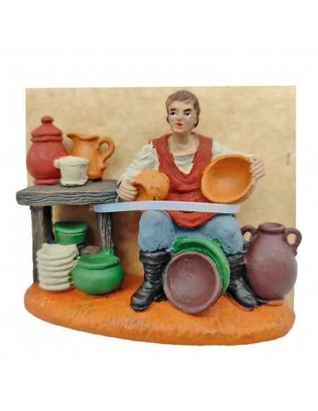 Tradineur - Figura de alfarero para belén navideño 7,3 x 8,7 x 4,2 cm, durexina, figura decorativa nacimiento, pesebre, navidad,