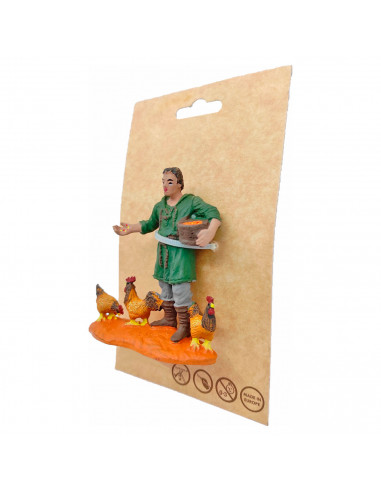 Tradineur - Figura de granjero con gallinas para belén navideño 8,5 x 8 cm, durexina, figura decorativa nacimiento, pesebre, nav