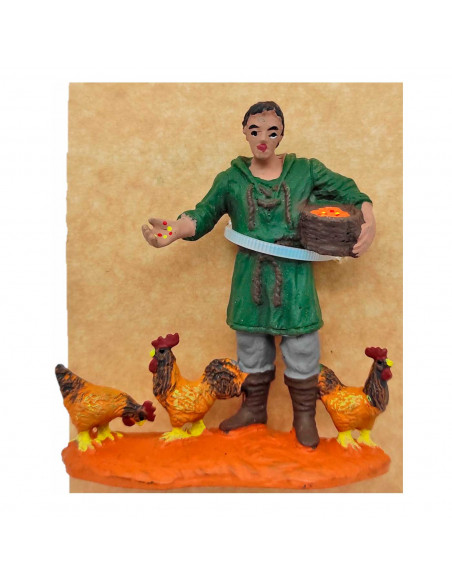 Tradineur - Figura de granjero con gallinas para belén navideño 8,5 x 8 cm, durexina, figura decorativa nacimiento, pesebre, nav