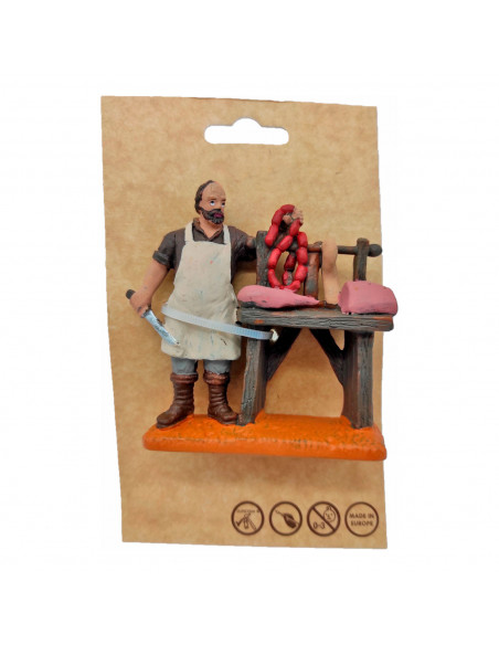 Tradineur - Figura de carnicero para belén navideño 8,5 x 9 cm, durexina, figura decorativa oficios nacimiento, pesebre, navidad