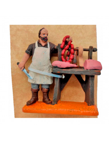 Tradineur - Figura de carnicero para belén navideño 8,5 x 9 cm, durexina, figura decorativa oficios nacimiento, pesebre, navidad