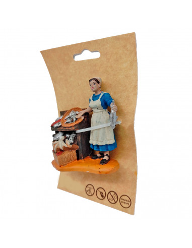 Tradineur - Figura de pescadera para belén navideño 8,5 x 9 cm, durexina, figura decorativa oficios nacimiento, pesebre, navidad