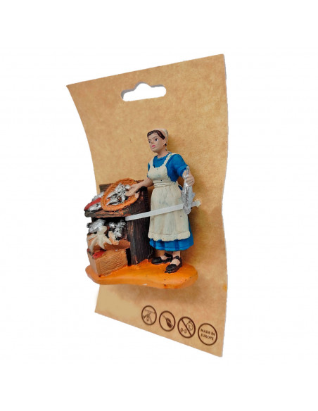 Tradineur - Figura de pescadera para belén navideño 8,5 x 9 cm, durexina, figura decorativa oficios nacimiento, pesebre, navidad