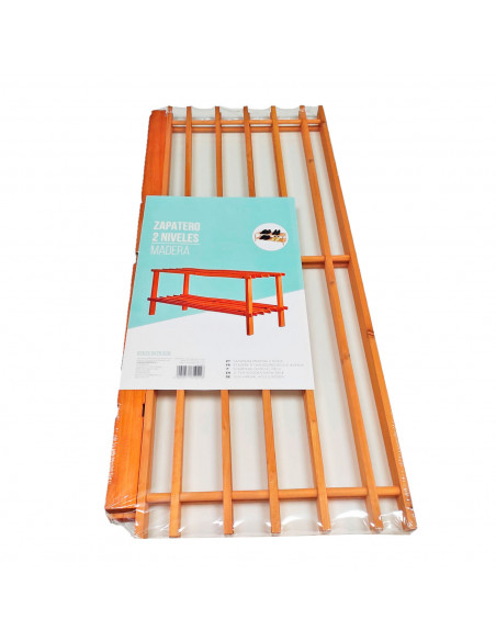 Tradineur - Zapatero de madera 2 niveles, estantería, mueble zapatero de madera 2 alturas multiuso, soporte para zapatos - 63 x