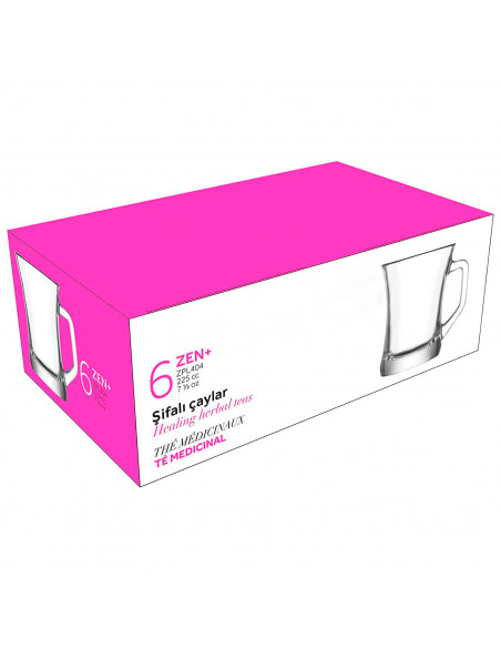 Tradineur - Caja de 6 vasos Modelo Zen+ - Capacidad de 225 ML - Fabricado en Vidrio Resistente - Apto para lavavajillas - Tamaño
