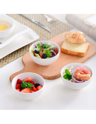 Cuenco de cerámica blanca, bol, tazón para desayuno, sopa, aperitivos, diseño clásico, resistente, apto para lavavajillas y micr