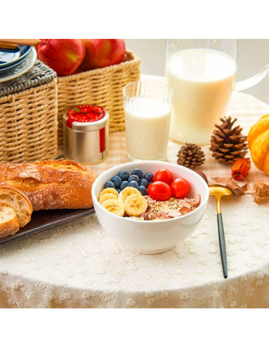 Cuenco de cerámica blanca, bol, tazón para desayuno, sopa, aperitivos, diseño clásico, resistente, apto para lavavajillas y micr