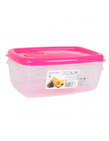 Fiambrera rectangular de plástico 2 litros, 22,5 x 15,5 x 9,5 cm, tapa con agujero, recipiente para guardar alimentos, apto para