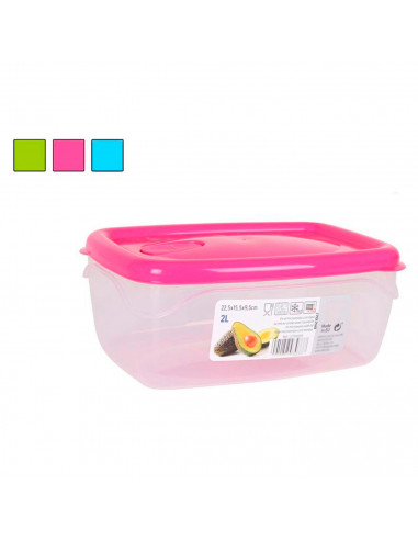 Fiambrera rectangular de plástico 2 litros, 22,5 x 15,5 x 9,5 cm, tapa con agujero, recipiente para guardar alimentos, apto para